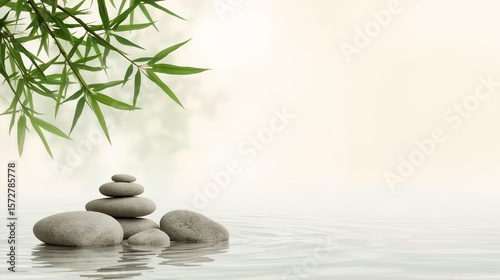 Serene Stone Stacks with Bamboo and Water