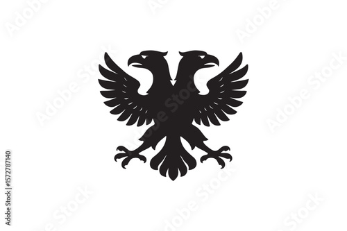 Eagle twin head silhouette on white background.01