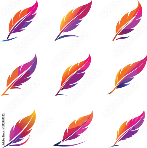 stylized quill pen logos with vibrant gradient colors