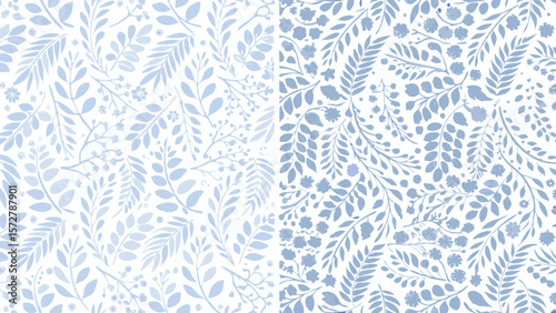 Floral pattern with light blue roses and leaves creating a seamless and repeating background design element