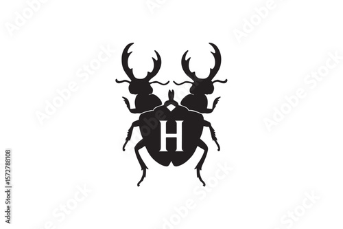 H beetle twin head vector silhouette on white background.01