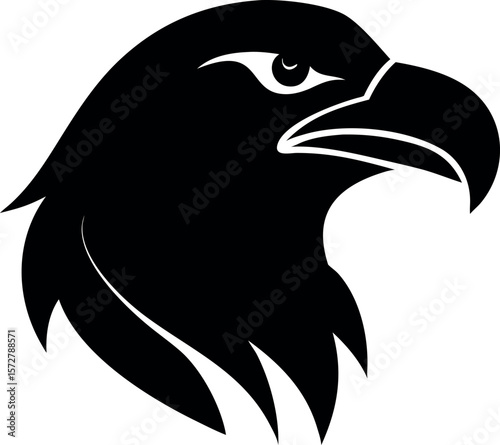 Stylized black eagle head silhouette with sharp features isolated on white background