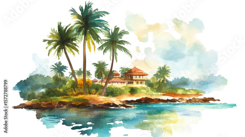 Title: Colorful Watercolor Illustration Depicting Tamil Nadu Day Celebration Isolated on White Background