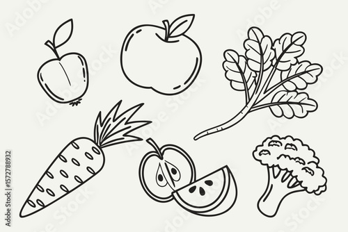 A delightful handdrawn illustration of fresh fruits and vegetables