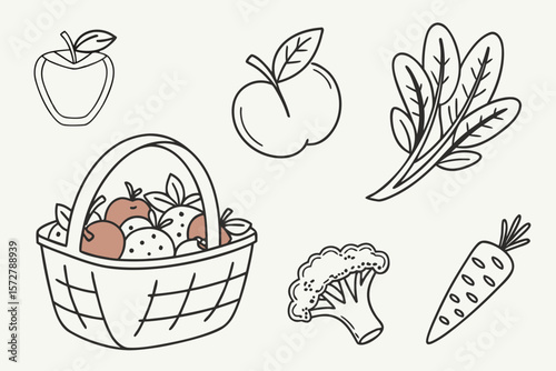 A delightful illustration of fresh fruits and vegetables in a basket