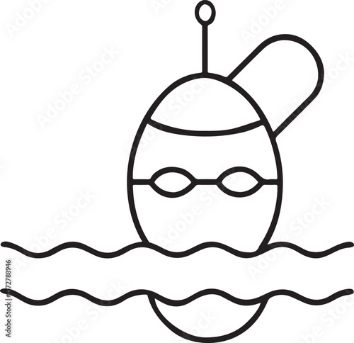 Floating Bobber On Water Black Icon, Fishing Float, Catch Alert, Editable Clean Vector, Minimalist Fishing Equipment Style