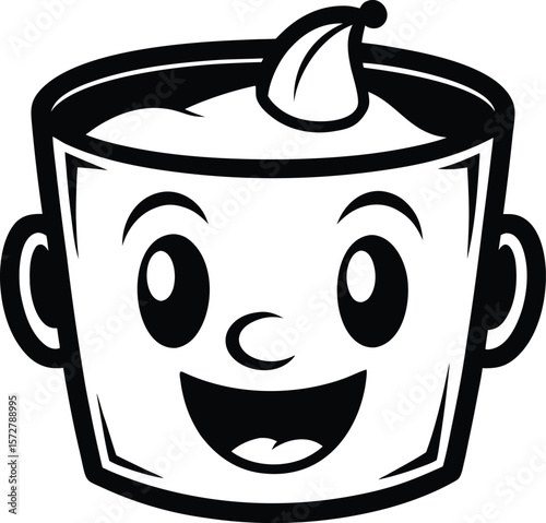 smiling ice cube in cup vector black silhouette illustration