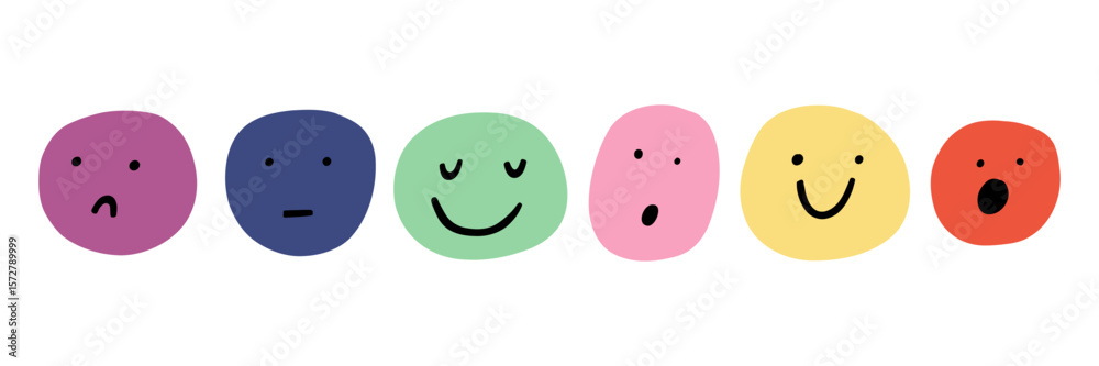 Fototapeta premium Happy Smile Face Cartoon Icon Collection. Abstract Cute Emoji People. Vector Doodle Illustration