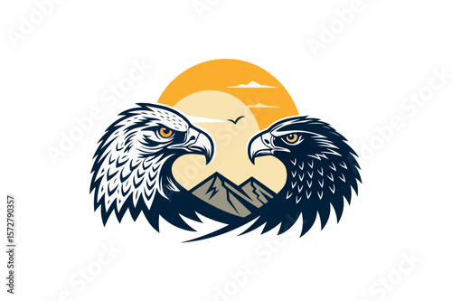 Hawk twin head vector silhouette on white background.01