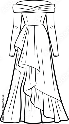 Women's Fashion Skirt CAD Drawing: Tiered Ruffle Maxi Skirt Design in Flat Vector Illustration for Apparel Mockup, Stylish Bohemian Clothing