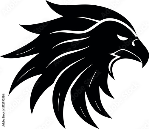 Stylized black eagle head silhouette with sharp features isolated on white background