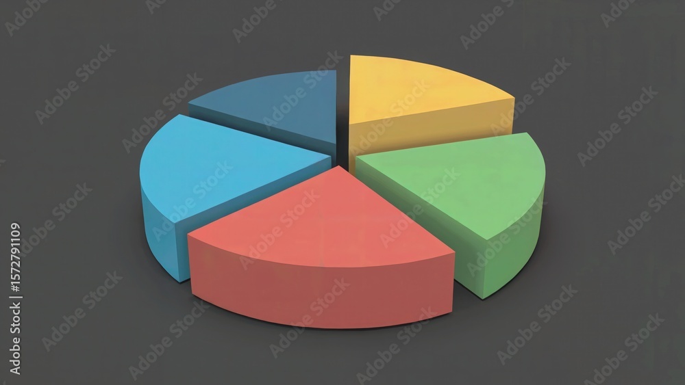 Obraz premium A colorful pie chart with six different slices on a dark gray background in a simple illustration