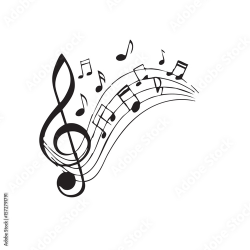 Musical Cadence: An artistic rendition of musical notation flows gracefully, with the treble clef as the central element and notes dancing in a melodic symphony.