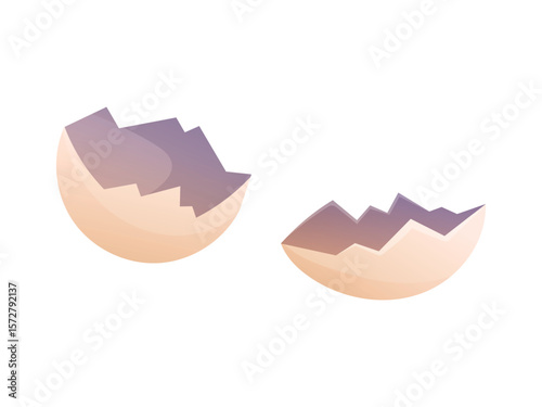 Cracked cartoon eggshells vector illustration. isolated broken egg halves for compost, food waste, recycling, zero waste, or cooking-themed design.