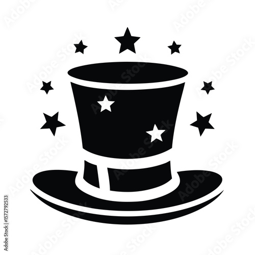 top hat with stars vector black silhouette illustration