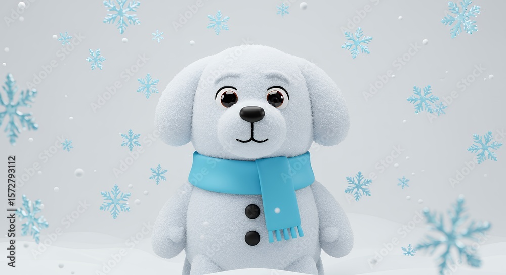 Fototapeta premium Winter dog plush toy snowman design