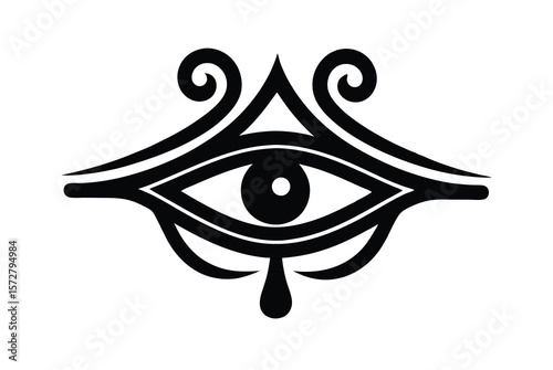 Artistic Eye of Horus with symmetrical decoration mystical design vector art illustration