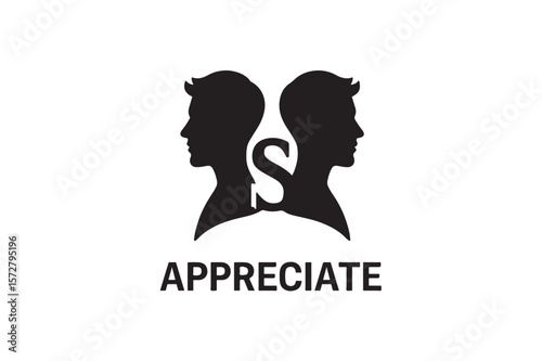 S Appreciate twin head vector silhouette on white background.01