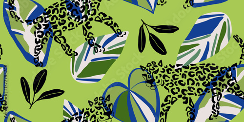 Leopard and Tropical Leaf Print