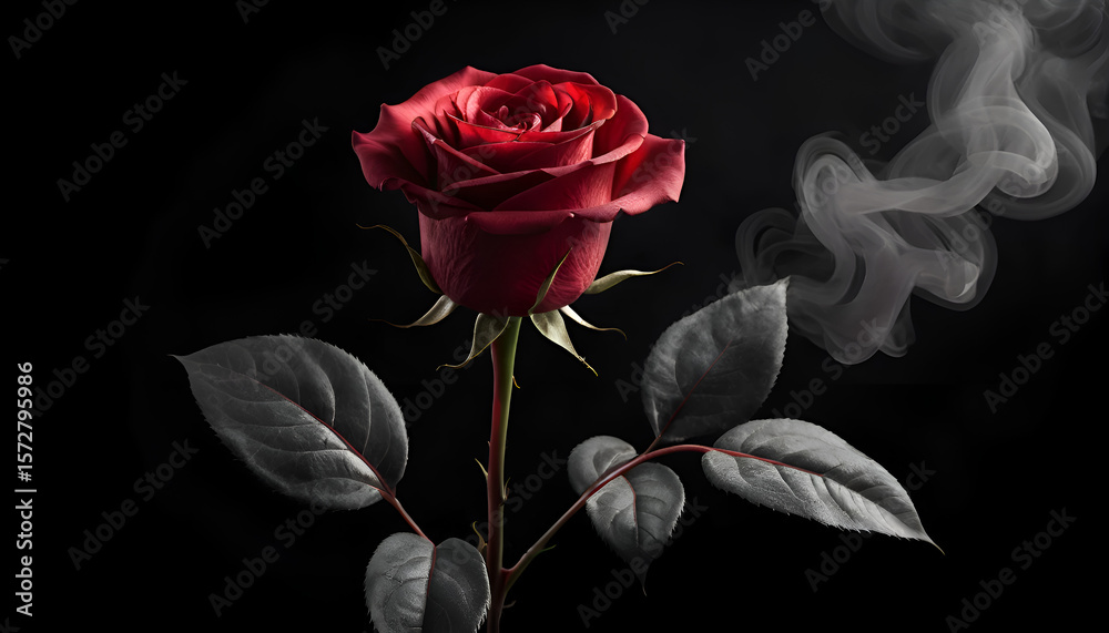 Fototapeta premium Burning Love – Cinematic Red Rose Engulfed in Crimson Smoke 