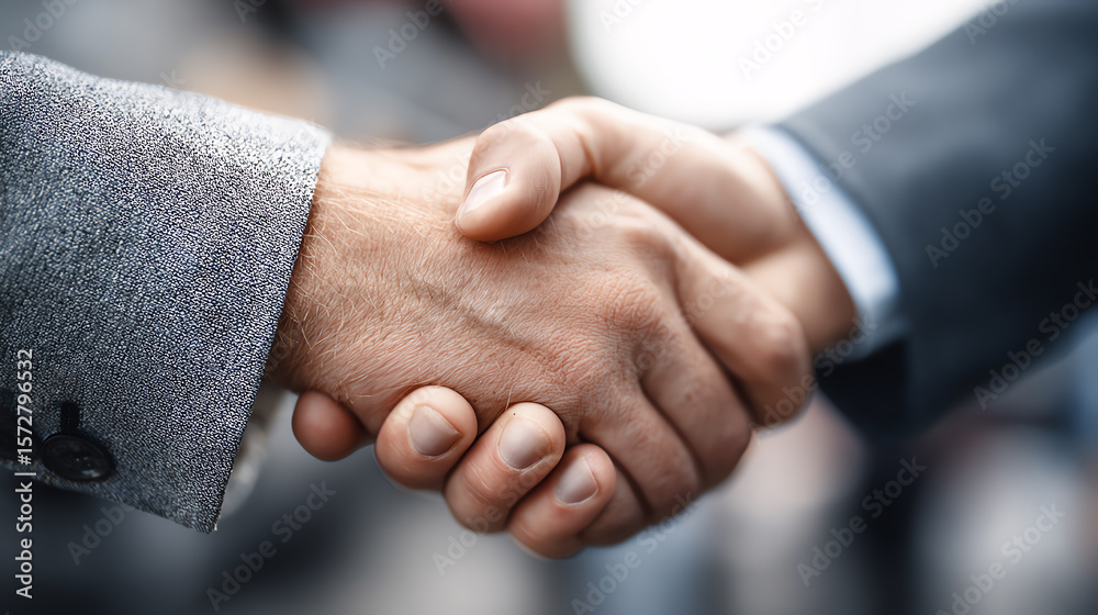 Obraz premium A close-up of two hands shaking, symbolizing partnership, agreement, and collaboration in a professional setting.