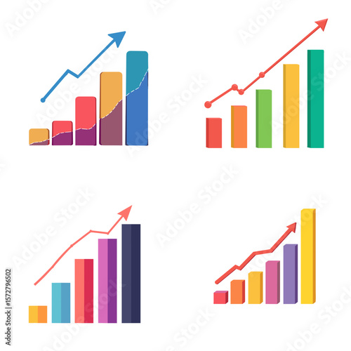 Colorful growth charts on transparent background, modern style, infographics concept, copy space