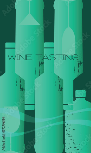 Flat illustration of alcohol bottle, minimalism gradient style, wine list, sommelier. Kitchen decor, alcohol store banner, wine bar poster, booze. Alcoholism, festival, drink party