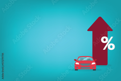 Car with a percentage symbol , symbolizing transport, dealership and financial topics.