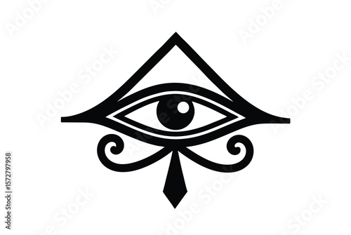 Symbolic Eye of Horus with sacred flourishes mystical ancient vector art illustration
