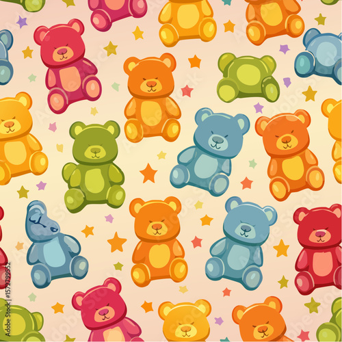 Seamless vector pattern with colorful y2k lollipop bears. 90s 00s cute accessory. Vintage jewellery background. Funky bijouterie texture