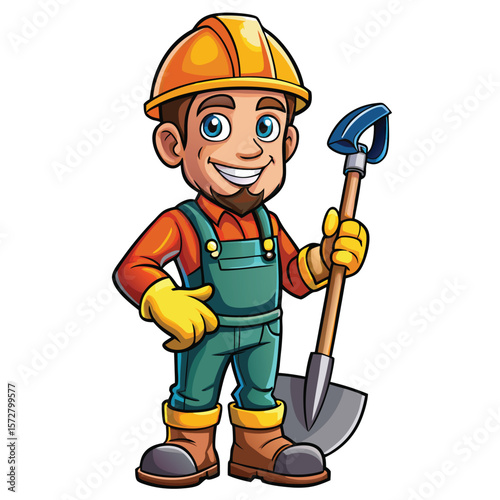 Smiling construction worker with a shovel