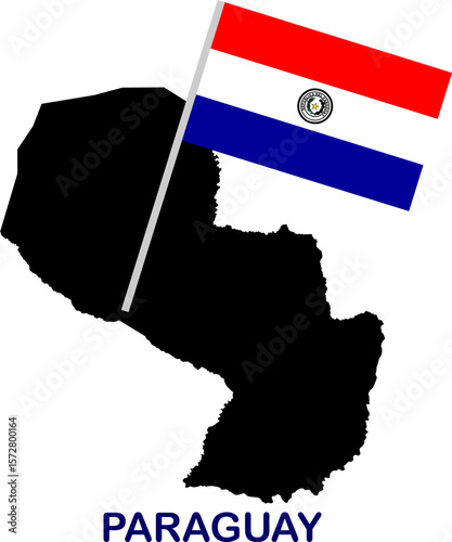 Paraguay Map and National Flag Design Illustration
