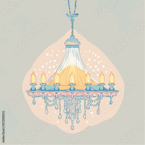 Hand drawn illustration of vintage chandelier. Coquette style line art crystal lamp. Sketch drawing of antique lighting equipment. Vector design