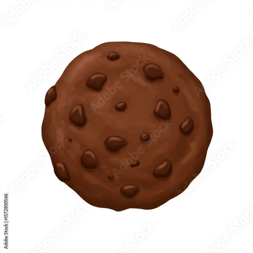 Minimalist Chocolate Chip Cookie Icon: High Detail, Isolated on White Background.