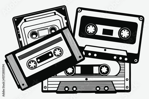 Retro audio cassette tapes stacked together vintage music recording media