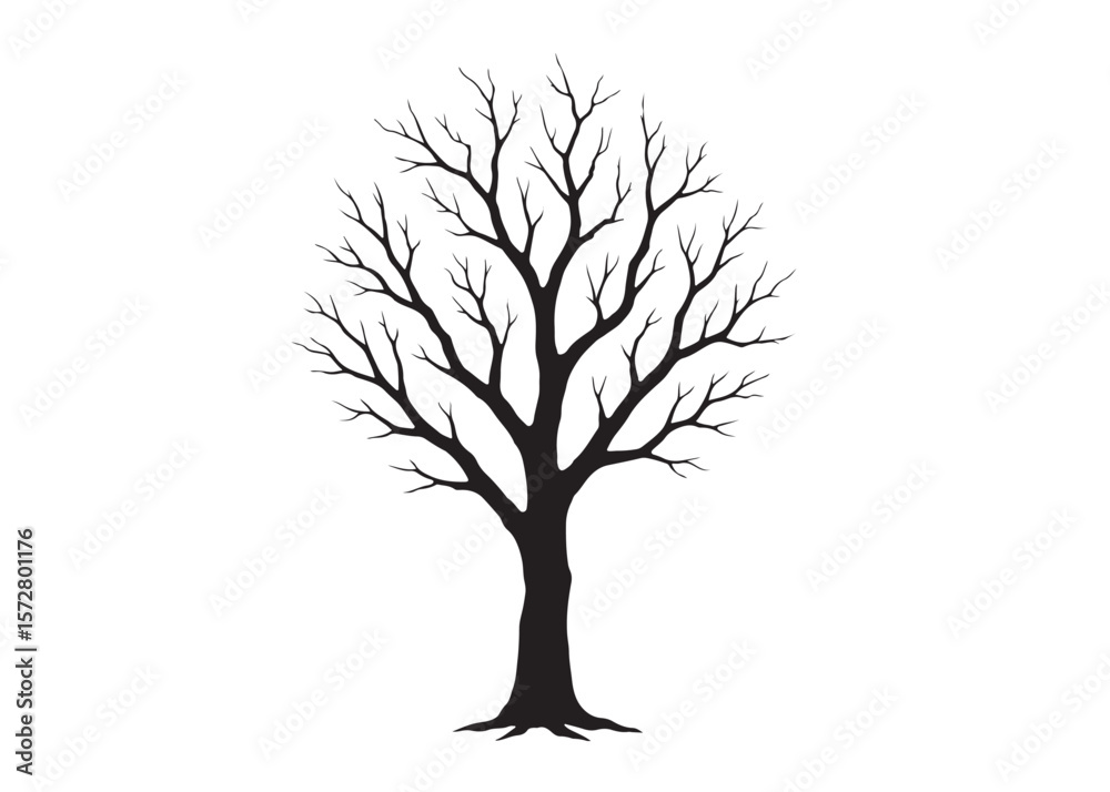 Obraz premium dry tree logo silhouette vector, dry tree logo icon, black dry tree silhouette vector illustration, old tree silhouette logo vector, winter trees logo silhouettes vector on a white background 