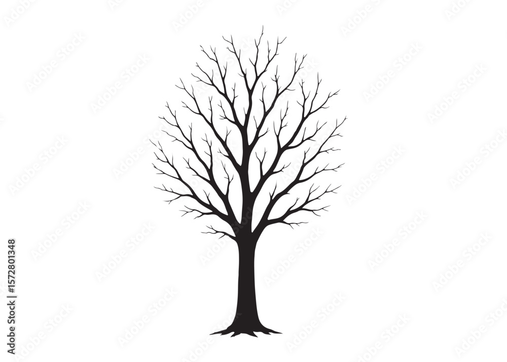 Obraz premium dry tree logo silhouette vector, dry tree logo icon, black dry tree silhouette vector illustration, old tree silhouette logo vector, winter trees logo silhouettes vector on a white background 