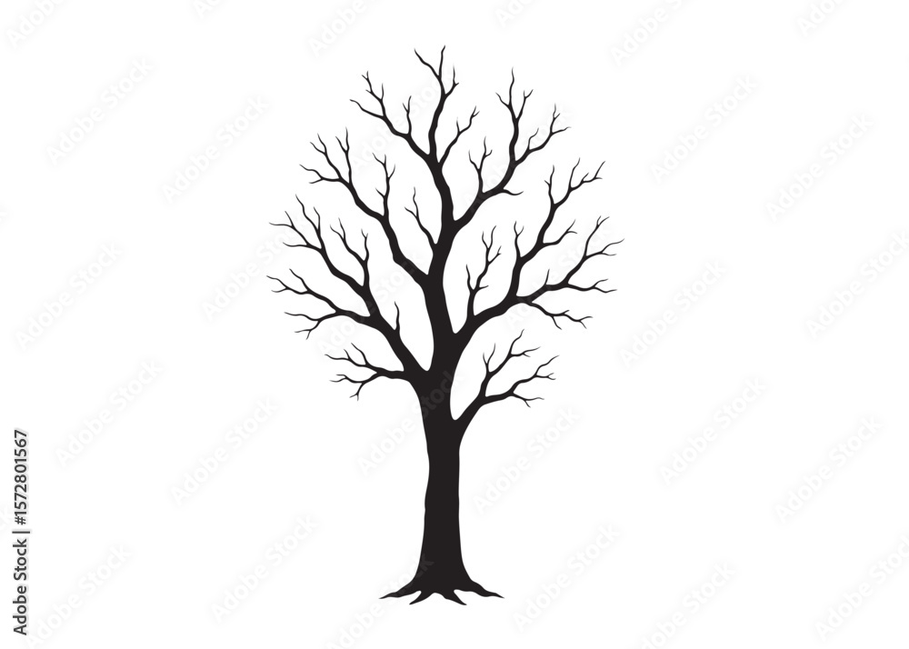 Obraz premium dry tree logo silhouette vector, dry tree logo icon, black dry tree silhouette vector illustration, old tree silhouette logo vector, winter trees logo silhouettes vector on a white background 