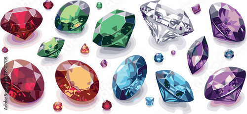 Create a kinds of deferent Gemstones colorful set vector art with white background.