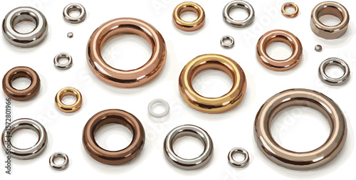 Create a kinds of deferent Metallic grommet set vector art with white background.