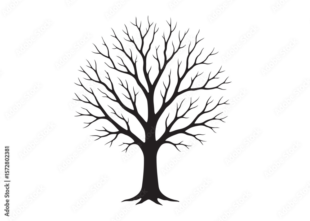 Obraz premium dry tree logo silhouette vector, dry tree logo icon, black dry tree silhouette vector illustration, old tree silhouette logo vector, winter trees logo silhouettes vector on a white background 