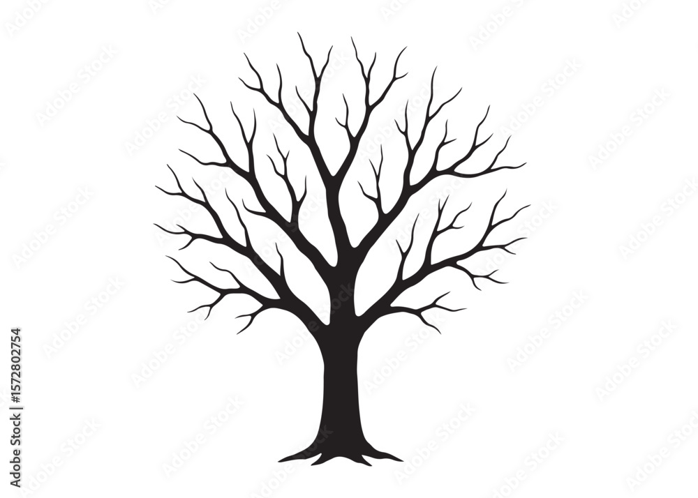 Obraz premium dry tree logo silhouette vector, dry tree logo icon, black dry tree silhouette vector illustration, old tree silhouette logo vector, winter trees logo silhouettes vector on a white background 