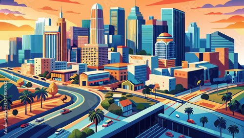 Explore the vibrant streets and modern architecture of downtown Loa Angeles from an aerial perspective, showcasing city life and urban design