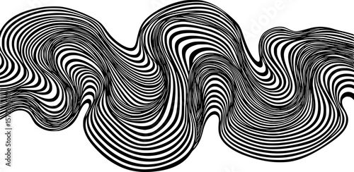 Black and white wavy lines forming an abstract pattern with interlaced and overlapping elements design
