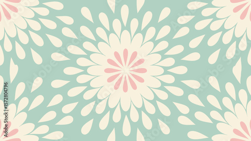 Floral pattern with stylized blossoms and teardrop petals in pastel colors creates a soft design