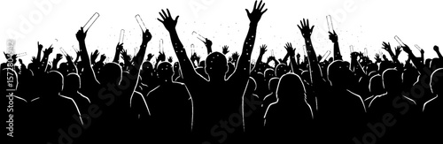Silhouette of cheering crowd with raised arms and glow sticks at a concert or sporting event scene |eps vectors