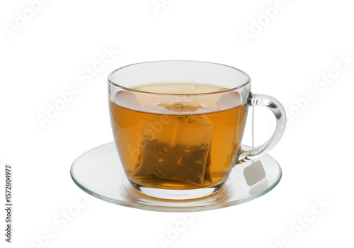 Isolated Glass Cup of Hot Tea with Tea Bag