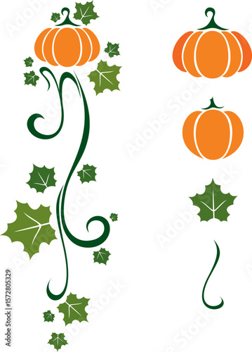 Pumpkin ornamental design elements. Vertical border