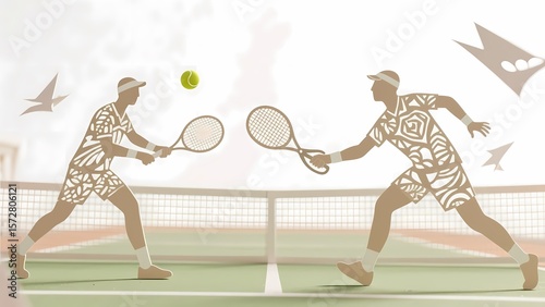  Artistic illustration of tennis doubles, showcasing dynamic sports design.