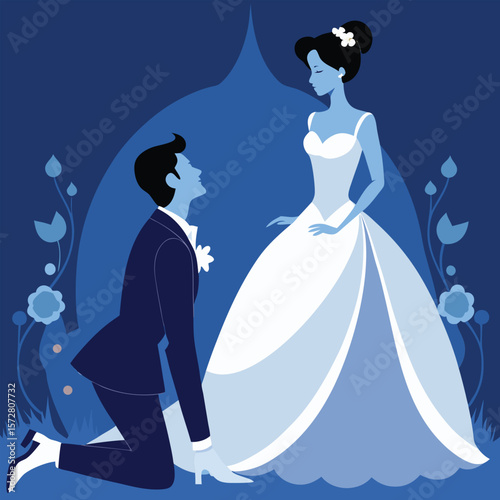 Groom proposes to bride in blue garden wedding proposal